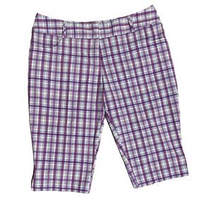 Adidas Climalite Purple Plaid Bermuda Golf Shorts Womens Size 14